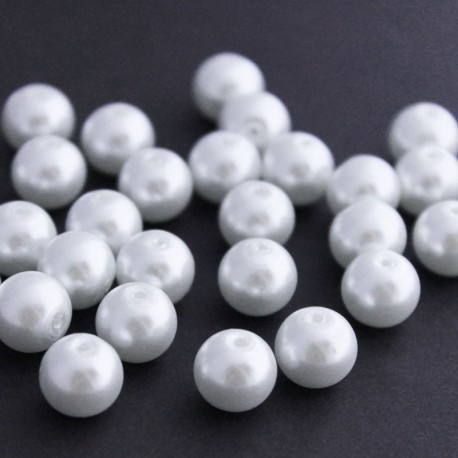 10mm Faux Pearl Glass Beads - White - Pack of 30