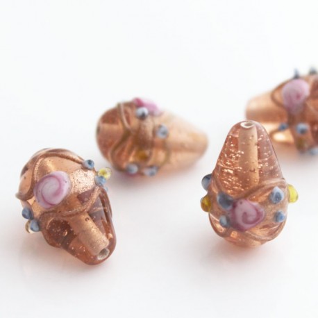 Lampwork 'Wedding Cake' Bead - Peach Teardrop