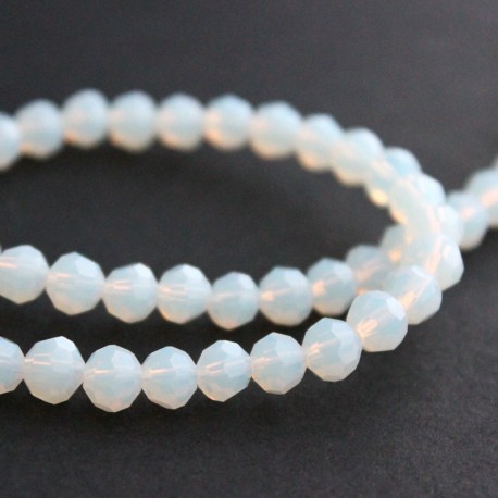 6mm Faceted Round Crystal Glass Beads - White Opal - 28cm strand