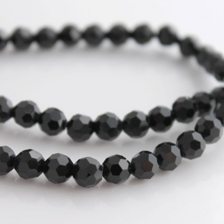 6mm Faceted Round Crystal Glass Beads - Black - 28cm strand