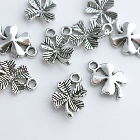 15mm Four Leaf Clover Charms - Antique Silver Tone - Pack of 10