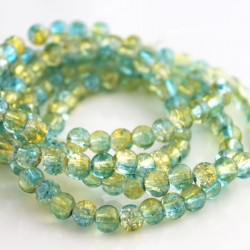6mm Light Aqua & Yellow Crackle Glass Beads (80cm strand)