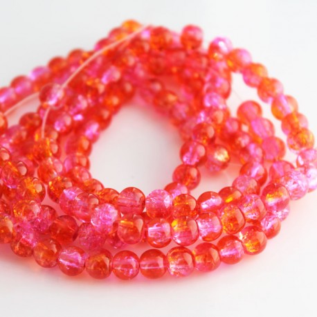 6mm Pink & Orange Crackle Glass Beads - 80cm strand