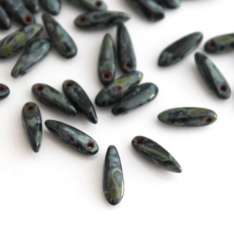Dagger Beads 3mm x 10mm - Jet Travertine