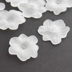 30mm Frosted Acrylic Flower Beads - White- Pack of 10