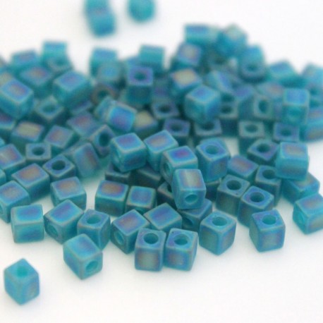 Miyuki Cube Beads 4mm - Matt Transparent Teal AB - 10g