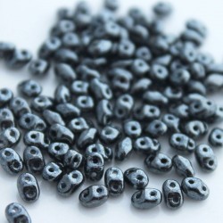 MiniDuo Two Hole Beads - Jet Hematite