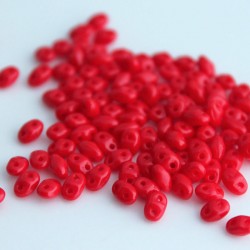 MiniDuo Two Hole Beads - Opaque Coral Red