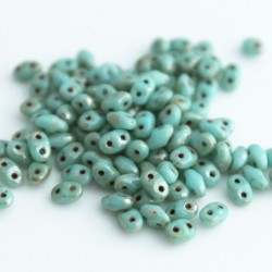 MiniDuo Two Hole Beads - Turquoise Blue Picasso