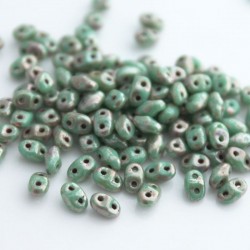 MiniDuo Two Hole Beads - Turquoise Green Picasso