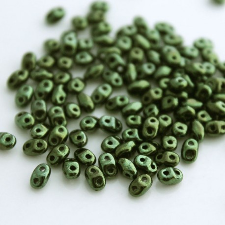 MiniDuo Two Hole Beads - Jet Red-Green Lustre