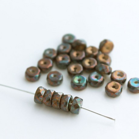 Czech Glass Fire Polished Belly Rondelle Beads 3x6mm - Topaz Iris Lustre