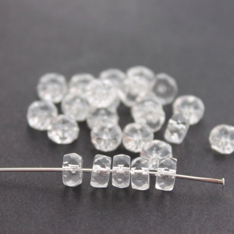 Czech Glass Fire Polished Belly Rondelle Beads 3x6mm - Crystal - Pack of 25