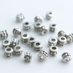 5mm Tube Beads - Antique Silver Tone - Pack of 25