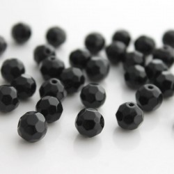 8mm Faceted Round Glass Beads - Black
