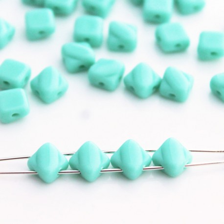 Czech Glass Silky 2-Hole Beads 6mm - Green Turquoise