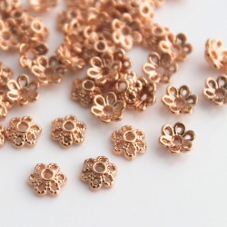 6mm Bead Cap - Filigree Flower - Rose Gold Plated - Pack of 50