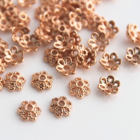 6mm Bead Cap - Filigree Flower - Rose Gold Plated - Pack of 50