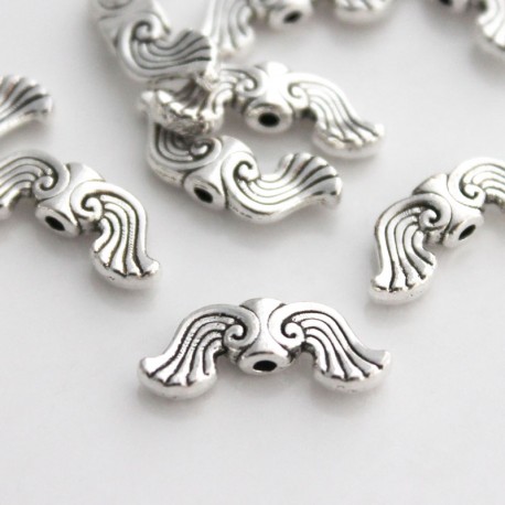 19mm Angel Wing Beads - Antique Silver Tone - Pack of 10