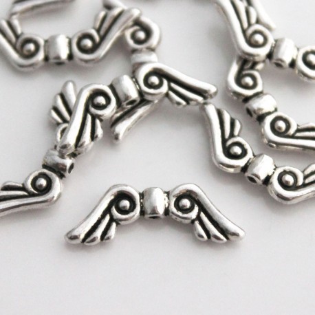 21mm Angel Wing Beads - Antique Silver Tone - Pack of 10