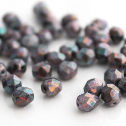 6mm Fire Polished Czech Glass Beads - Lilac Bronze Iris Lustre