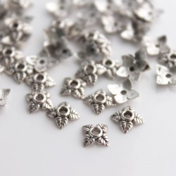 6mm Antique Silver Tone Bead Cap - Leaf - Pack of 60