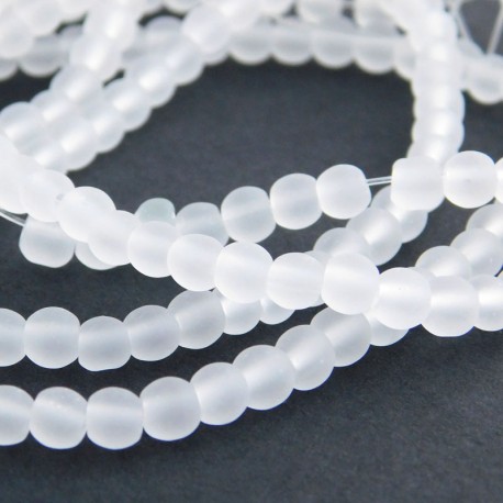 4mm Frosted Glass Beads - White - 73cm Strand