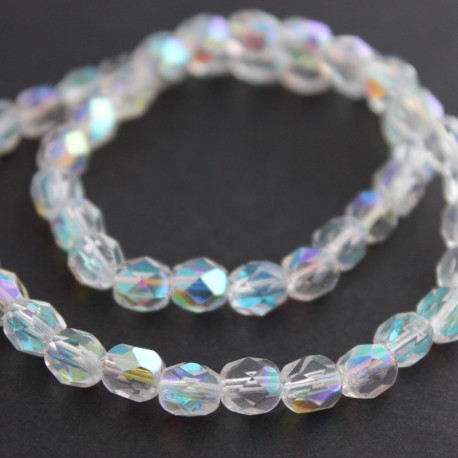 6mm Fire Polished Czech Glass Beads - Crystal AB - Pack of 50