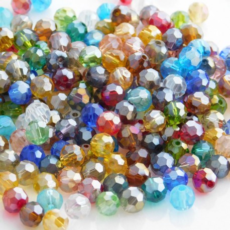 6mm Faceted Round Crystal Glass Beads - Electroplated Mix