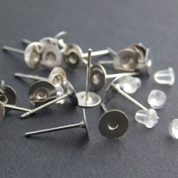 6mm Silver Tone Flat Pad Earring Studs - 10 Pairs