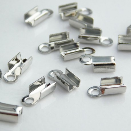 9mm Fold Over Cord Ends - Silver Tone - Pack of 10 or 20 pcs