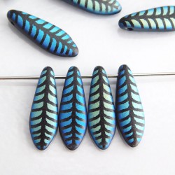 Laser Etched Dagger Beads 5mm x 16mm - Jet Leaf