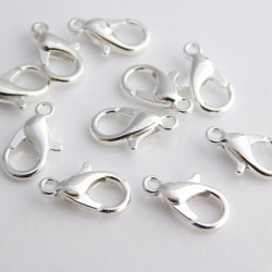 12mm Lobster Clasps - Silver Plated - Pack of 10
