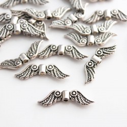 23mm Angel Wing Beads - Antique Silver Tone - Pack of 10