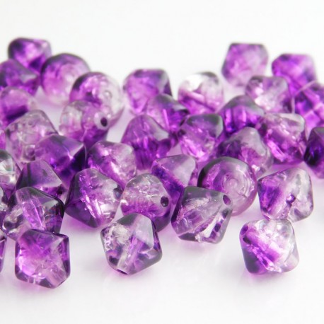 8mm Purple & Clear Bicone Crackle Beads - Pack of 40