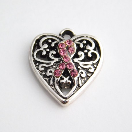 Pink Ribbon Awareness Heart Charm
