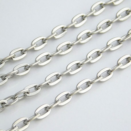 7mm x 4mm Silver Tone Cable Chain - 1 metre