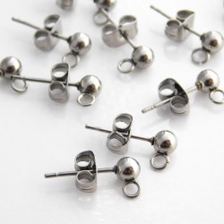Stainless Steel Earring Studs with Ball and Loop - 5 Pairs