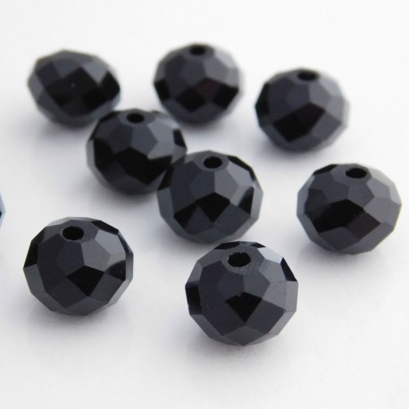 8mm x 10mm Crystal Glass Rondelles - Black - Pack of 10