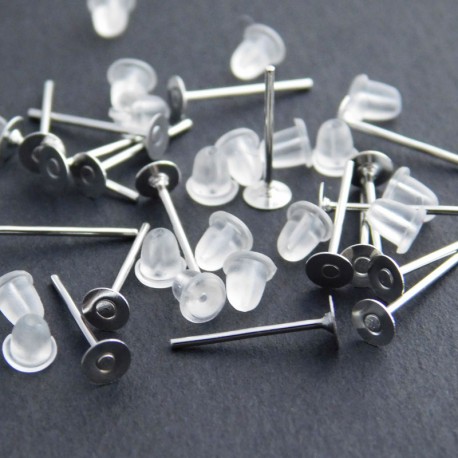 4mm Silver Tone Flat Pad Earring Studs - 10 Pairs