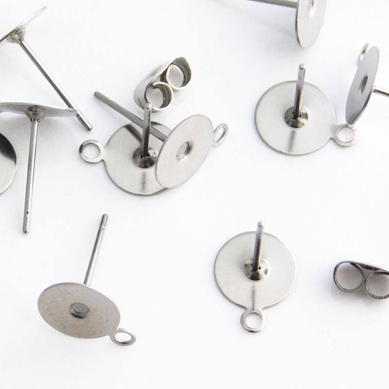 8mm Stainless Steel Flat Pad Earring Studs with Loop Jewellery Making