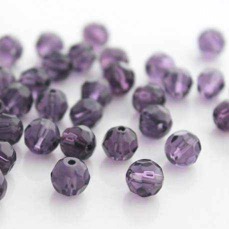 8mm Faceted Round Glass Beads - Purple - Pack of 40