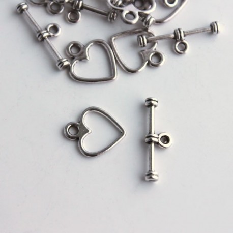 Antique Silver Tone 12mm Heart Shaped Toggle Clasp