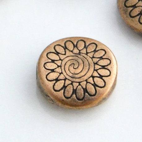 8.5mm Flat Round Flower Beads - Antique Copper Tone - Pack of 15