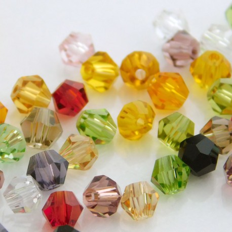 4mm Crystal Glass Bicone Beads - Mixed Colours - Pack of 50