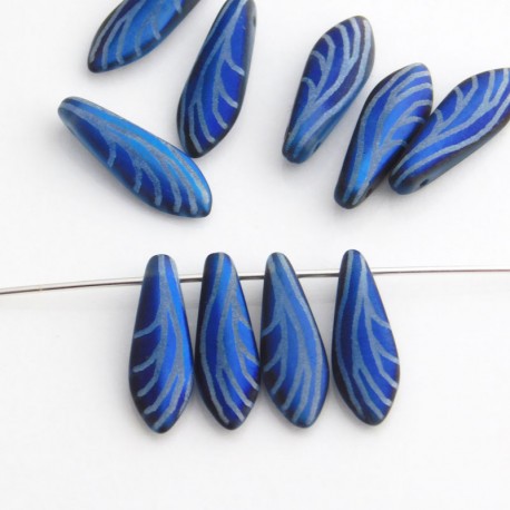 Laser Etched Dagger Beads 5mm x 16mm - Matt Op. Blue Wing - Pack of 10