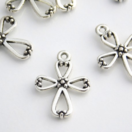 22mm Cross Charm - Antique Silver Tone - Pack of 5