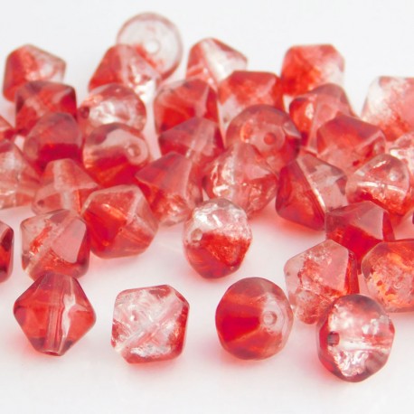 8mm Red and Clear Bicone Crackle Beads - Pack of 40