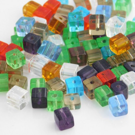 4mm Polished Glass Cube Beads Mixed Colours - Pack of 100