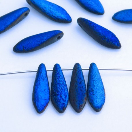 Etched Dagger Beads 5mm x 16mm - Jet Azuro - Pack of 10